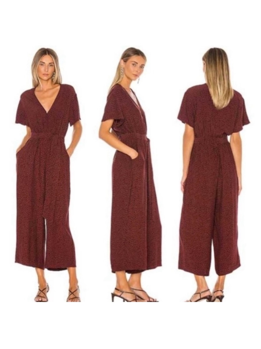 Rails Jet Jumpsuit in Rust Spotted Belted Size XS V-Neck